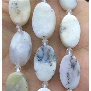 white Moss Opal Jasper oval beads, matte, approx 10-16mm
