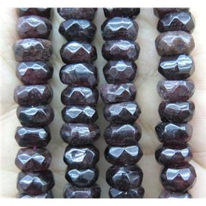 Garnet beads, faceted rondelle, darkRed, approx 5x8mm