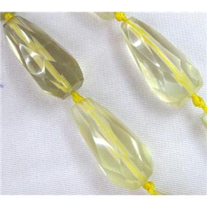 Lemon Quartz beads, light-yellow, faceted teardrop, approx 15-45mm