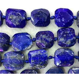 Lapis Lazuli beads, blue, faceted square, approx 13x13mm