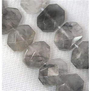 gray Cloudy Quartz Beads, faceted oval, approx 10-14mm