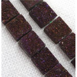purple druzy Quartz beads, square, approx 12x12mm, 16pcs per st