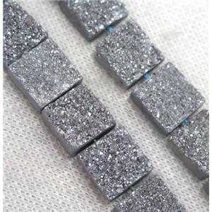 silver druzy Quartz bead, square, approx 12x12mm, 16pcs per st