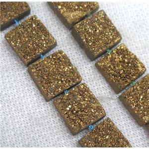 gold druzy Quartz bead, square, approx 12x12mm, 16pcs per st