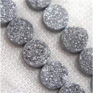 silver Druzy Quartz beads, circle, approx 12mm dia, 16pcs per st