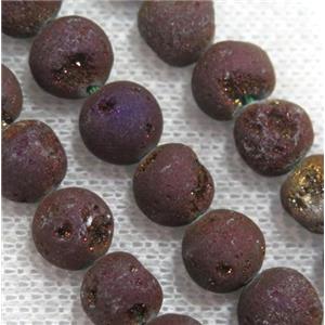 round matte agate druzy beads, purple, approx 8mm dia, 25pcs per st