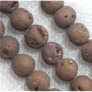 round matte agate druzy beads, coffee, approx 8mm dia, 25pcs per st