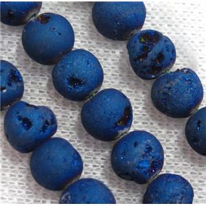 round matte agate druzy beads, blue, approx 8mm dia, 25pcs per st
