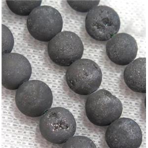 round matte agate druzy beads, black, approx 8mm dia, 25pcs per st