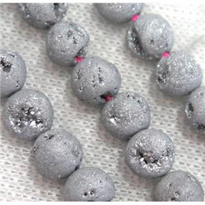 round matte agate druzy beads, silver, approx 10mm dia, 20pcs per st