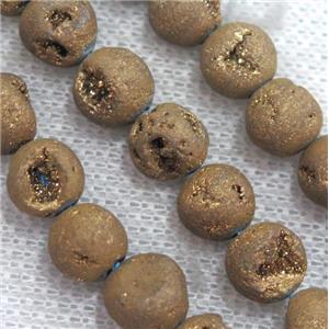 round matte agate druzy beads, golden, approx 10mm dia, 20pcs per st