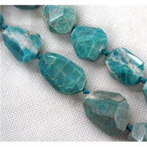 Russian Amazonite nugget beads, faceted freeform, green, approx 18-30mm
