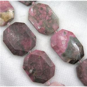 Rhodonite slice beads, faceted freeform, pink, approx 30-45mm
