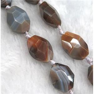 brown botswana agate beads, faceted flat-oval, dye, approx 15x40mm