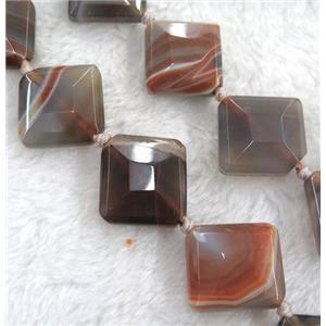 brown botswana agate bead, faceted square, dye, approx 22x22mm