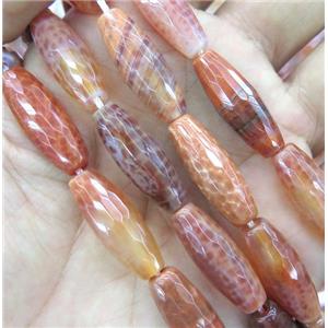 red Fire Agate beads, faceted rice, approx 9x25mm