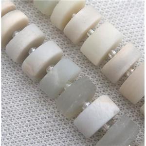 white Moonstone heishi bead, matte disk, approx 9-12mm