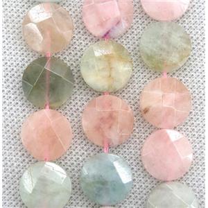 Morganite beads, faceted flat round, approx 15mm dia