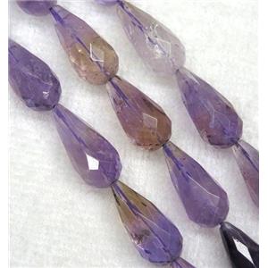 Ametrine beads, faceted teardrop, purple, approx 12-25mm
