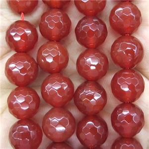 red Carnelian Agate beads, faceted round, approx 14mm dia