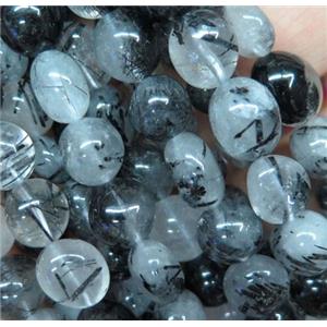 black Rutilated Quartz chip bead, freeform, approx 6-10mm