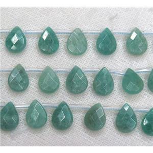 green Russian Amazonite beads, faceted teardrop, top drilled, approx 10x14mm