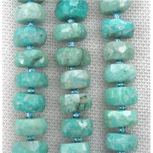 green Russian Amazonite bead, faceted rondelle, approx 12-16mm