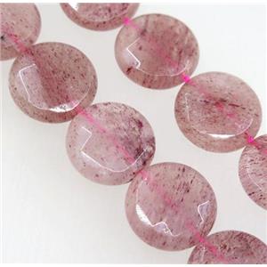 natural Strawberry Quartz beads, faceted flat round, approx 18mm dia