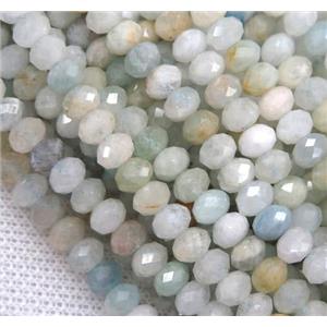 Aquamarine beads, faceted rondelle, AB-grade, approx 4x6mm