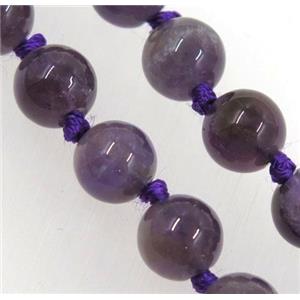round purple Amethyst beads knot Necklace Chain, approx 8mm dia, 35.5 inch length