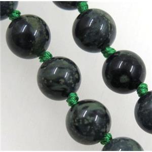round rhyolite beads knot Necklace Chain, approx 8mm dia, 35.5 inch length