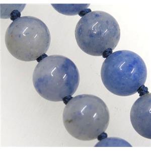 Blue Aventurine bead knot Necklace Chain, round, approx 8mm dia, 35.5 inch length