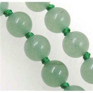 Green Aventurine beads knot Necklace Chain, round, approx 8mm dia, 35.5 inch length
