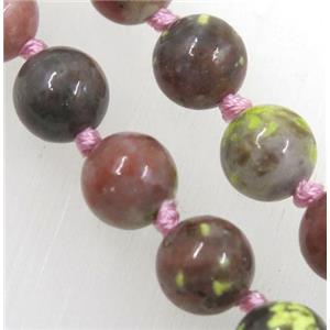 pink plum blossom jasper beads knot Necklace Chain, round, approx 8mm dia, 35.5 inch length