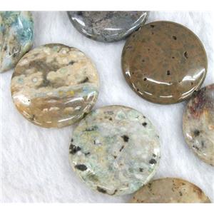 Ocean Agate beads, coin round, approx 30mm dia, 15.5 inches