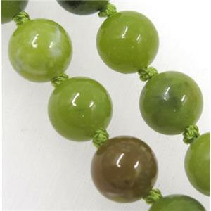 Korean Lemon Chrysoprase beads knot Necklace Chain, round, approx 8mm dia, 35.5 inch length