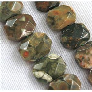 green Rhyolite beads, faceted oval, approx 10-14mm