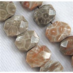 natural coral fossil beads, faceted oval, approx 10-14mm