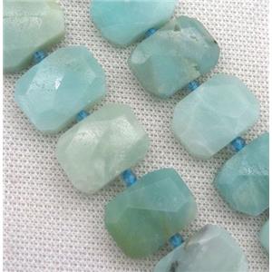 blue Amazonite beads, faceted rectangle, approx 15-23mm