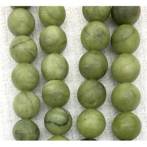 round matte olive taiwan jade stone beads, approx 12mm dia