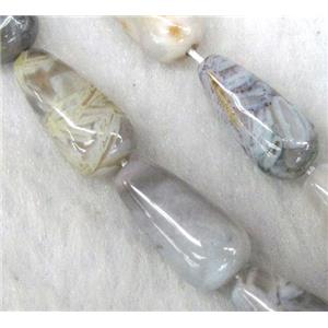 gray Bamboo Agate beads, D-teardrop, approx 8x16mm, 15.5 inches