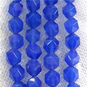 blue agate beads ball, faceted round, approx 10mm dia