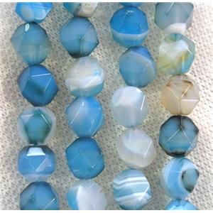 blue striped agate beads ball, faceted round, approx 8mm dia