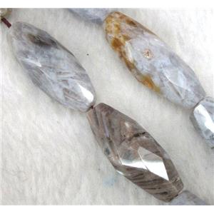 gray Bamboo Agate beads, faceted rice, approx 15x40mm, 15.5 inches