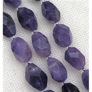 Amethyst nugget beads, faceted freeform, purple, approx 10-17mm