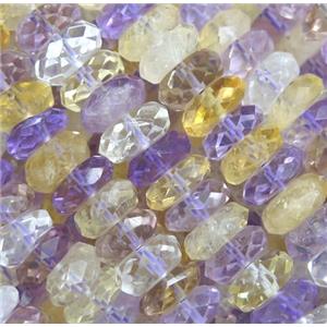 faceted Ametrine rondelle beads, purple, yellow, approx 4.5x9mm