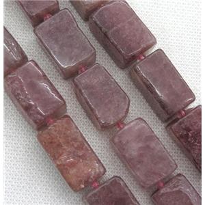 Strawberry quartz cuboid beads, approx 13-25mm