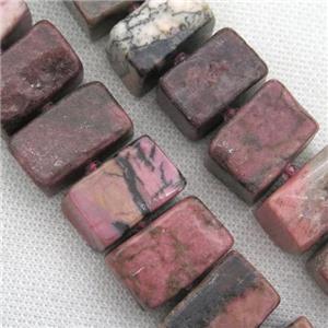 Rhodonite cuboid beads, pink, approx 13-25mm