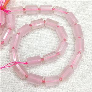 Natural Pink Rose Quartz Beads Faceted Column, approx 8-12mm