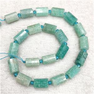 green Amazonite tube beads, faceted, approx 10x14mm